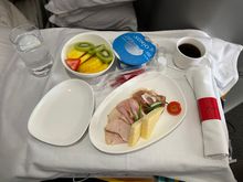 Cold breakfast.  Yummy and filling.  Missing is the bread (gluten allergy although my GF meal was not loaded, flight crew made a couple simple modifications for me).  