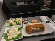 Cold food. Same turkey given out in AA. Same with the potato salad and other salad