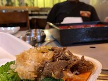 Leftover bulgogi and rice plus a side of steamed vegetables to have in our hotel room fridge because there won’t be much nutrition in the Holiday Inn Express breakfast. 