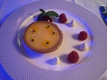 Passion fruit and lemon tart. Very good. Nice and target and a good way to finish off. 