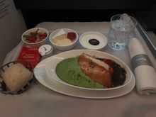 The Sea Bream dish. Tasted okay but the cabin doesn’t smell good when it’s being heated in the oven!

The white chocolate dessert was nice but not very premium. Something I would expect to find in economy. 