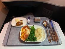 Main dish choices were beef tenderloin, herbed chicken with ravioli and broccolini or a veggie lasagna. The chicken was actually quite moist and tender...