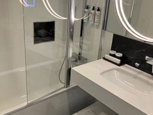 Bathroom had heated floors in spots, it seemed.