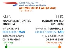 BA1399 arrived on stand at T5 @ 1624