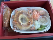 Smoked salmon “bagel” … bagel is tiny.


