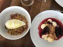 The desserts were rhubarb with fig icream and cheesecake