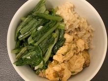 More heathy Chinese cooking. Mapo tofu, brown rice, and garlic stir fried greens that my MIL didn’t have an English translation for. All delicious. 