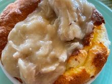 Last night cheese - soufflés a la Le Français in Paris (except creamed turkey instead of chicken and mushroom).