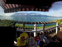 View of Lake Geneva across breakfast.