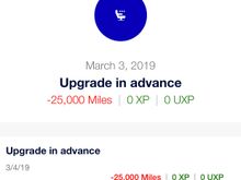 Cost of upgrade from U to O = 25,000 miles