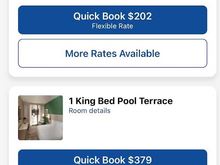 Available room rates compared to eCheckIn upgrade offers.