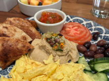 Ultimate Mediterranean Breakfast plate, side of fruit