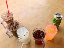 Milk tea  , kopi peng “ siu dai “ ( local coffee with less condensed milk ) , barley , tea , Kickapoo - all iced 