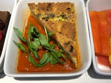 Sausage strata with tomato caper sauce