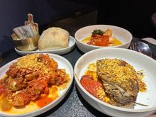 Three entrees shrimp/chicken/lamb all flavorful 