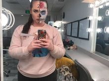 I'm getting a kick out of seeing my youngest musical theater major share her efforts in her makeup class. 
