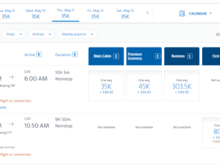 AA showing 5 F award seats left.