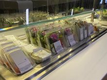 Salads, Carrot Dip Platters, Black Forest Ham & Cheese Sandwiches, Wraps, Fruit Cups, and Cherry Cheesecake