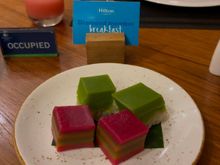 A plate of local dessert brought to the table as diamond.