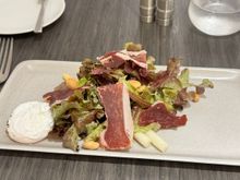 Iberico ham with asparagus and poached egg.