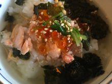After that came the salmon flakes and roe in broth (which I had to pour in later). I was astounded at the freshness of the Ikura; it had been sitting onboard for 11 hours at this point. This was the highlight of the breakfast for me, certainly.