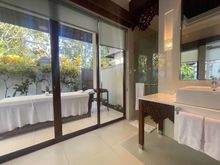 Massage table in outdoor area of Master bath