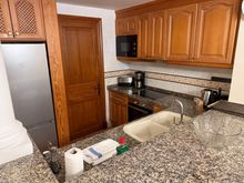 The kitchen is well equipped and quite clean