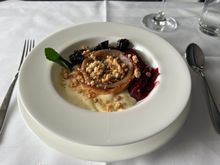 Puff Pastry tartlet, vanilla flavoured Sake and Pecan crumble