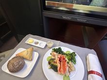 Salmon and roasted brassica salad with blue cheese dressing