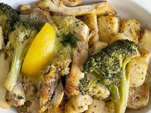 Close up of the chicken. Yes, they heated the lemon with it. Oops.
