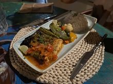 Oven baked marinated job fish in banana leaf