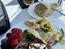 Fruit, Bruschetta, Chicken Marsala w/noodles
