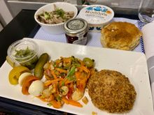 Main: Maryland chicken cake, asian slaw, tomato and mozarella skewer.

Starter: Shredded duck confit,  quinoa, orange and roasted red onion salad, plum chutney, spring onion and toasted sesame seeds