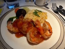 Tiger Prawns in Garlic Chilli Sauce - Served with stir-fried Asian vegetables and egg fried rice