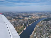 A nice clear view of the Rhine river; you can see the exposed sandbanks at the sides of the river