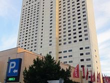 The bleak exterior of the Westin hotel in Leipzig 