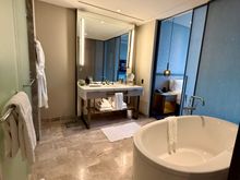 Large bathroom with soaker tub