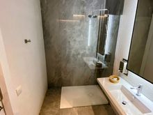 Nothing fancy, but clean and has everything you'll need. Main thing it was available, last time I tried to have a shower, I couldn't get one. My poor seat neighbors.