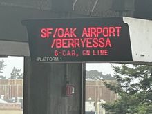 I was at the Daly City BART station last week heading to SFO and took this picture of the North bound trains heading toward the East Bay. IMO, if a person not familiar with the area saw this, they would jump on the train heading in the wrong direction if they wanted to go to SFO.