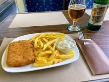They have some better options on the menu, but the deep fried cheese is traditional. The beer is railway themed, brewed by a local craft brewery. This is the 12 degree lager called Stationmaster.