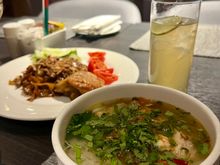 Freshly prepared fish noodle soup, and chicken with more noodles!