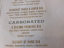 Cocktail menu. They also had oysters if you’re into that kind of thing. 