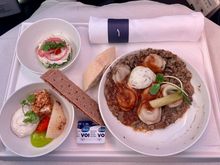 Crayfish tartare, parsnip flan and mushroom pasta with mushroom ragout.