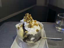 I always look forward to the sundae. This was the worst I've had because it arrived rock hard and it was minutes before I could even get one spoonful. It was so cold the hot fudge cooled. Once it finally softened, the taste was good. Definitely still worth indulging.