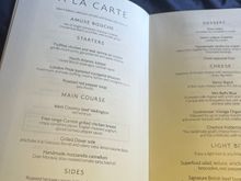 This the 287 lhr sfo menu yesterday
No first nor second choice of appetizer or entree available for me
Was left with the Dover sole which was ehm, as exciting and tasty as reheated Dover sole
Very apologetic crew offering to fetch ‘something from Club’. I still fond this situation strange given that I was sitting in 1K of an 8-suite F cabin and probably was the only GGL, as I was the only one boarding  in group 0