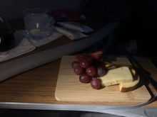 Mid-flight snack. Cookies and milk served about 45 out. 