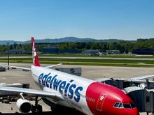 Edelweiss A340 from the viewing terrace 