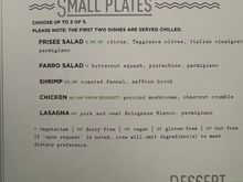 Westbound JFK - SFO Dinner Menu.
