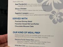 HNL-SFO. Printed menu. 