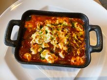 Shrimps Sagnaki green peppers chili flakes feta cheese ouzo €27